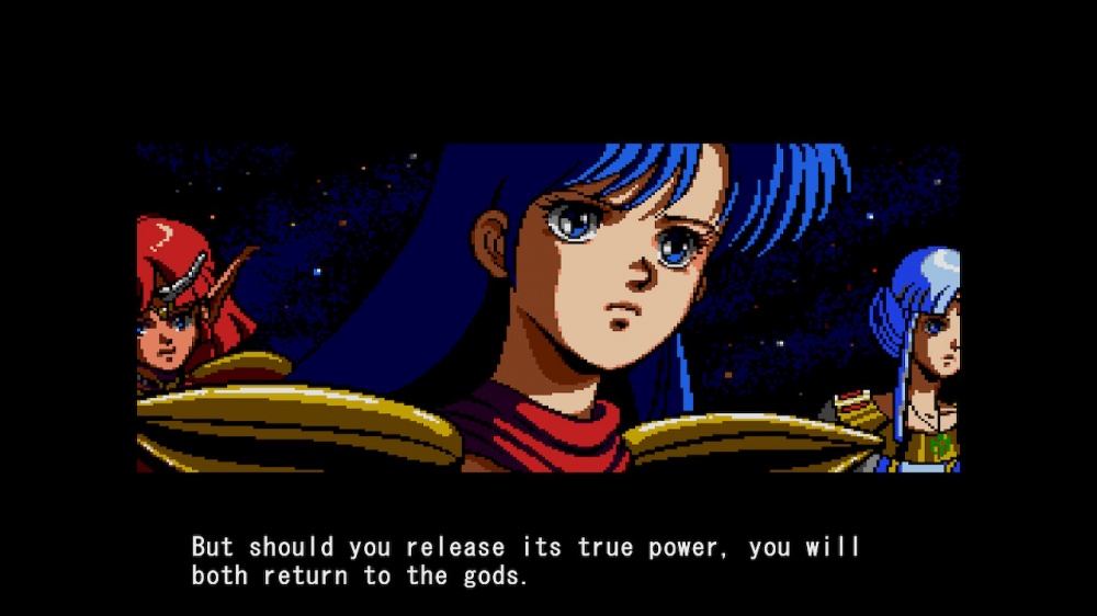 A screenshot from a Valis game, showing a narrative cut scene