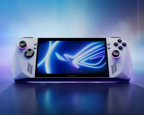 A promotional photo of the ROG Ally handheld console